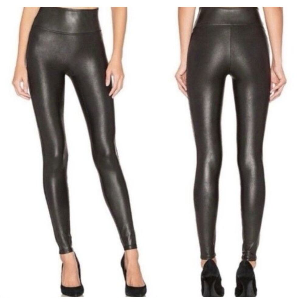 SPANX Faux Leather Leggings High Rise Slim Fit Size Small Black Edgy Minimalist